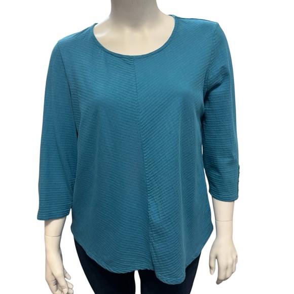 CHICO'S Size 3 US XL‎ Teal 100% Cotton Tee Top - Picture 1 of 10